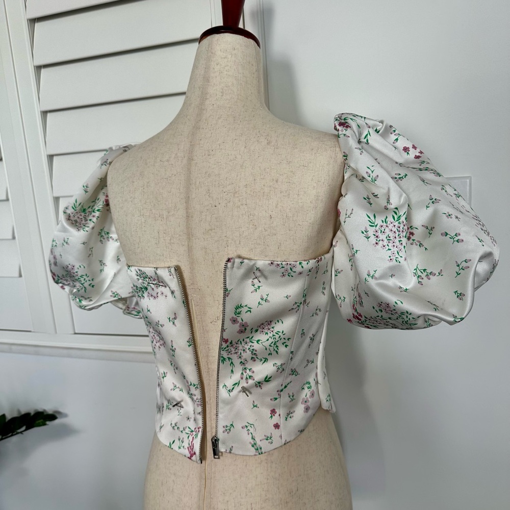 NWOT POST MERIDIEM Floral Puffy Sleeve Bustier Top - Picture 5 of 7